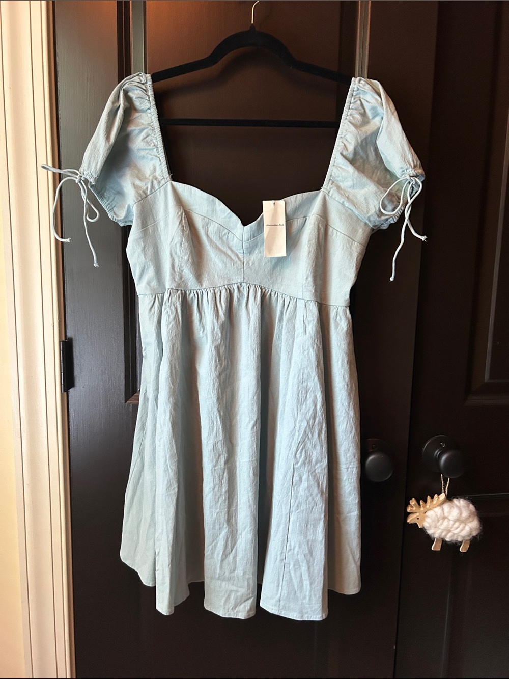Abercrombie & Fitch Robins Egg Blue Puff Sleeve Mini Dress Cotton NWT